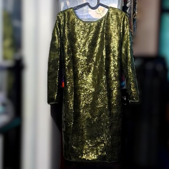 New Sequined Shift Tunic  Above the Knee-length Dress w/ 3-quarter Sleeves - Picture 1 of 4